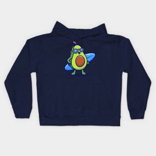 Cute Avocado Surfing In The Sea Cartoon Kids Hoodie